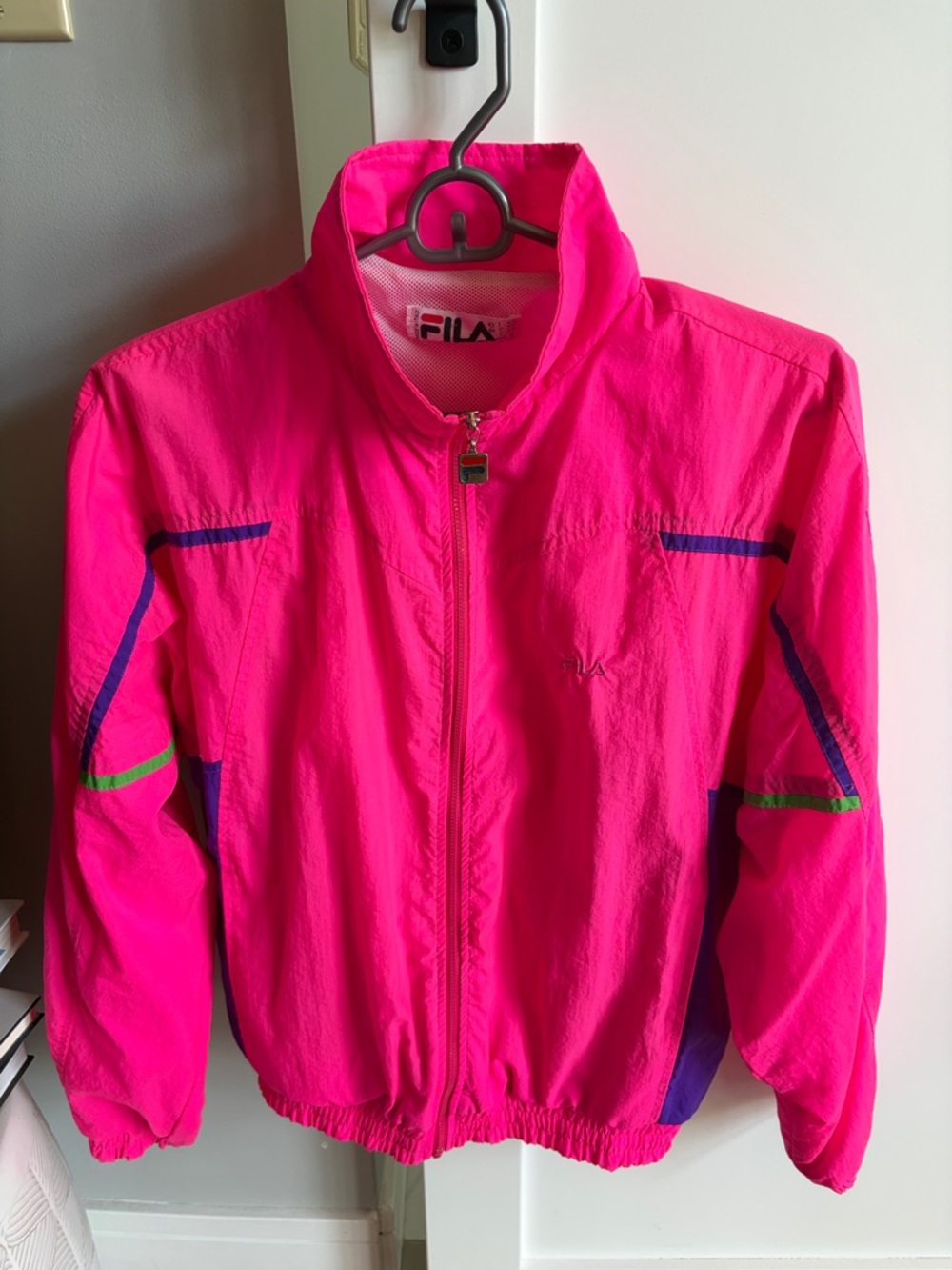 FILA Neon Pink Zip-Up Athletic Jacket with Purple Trim